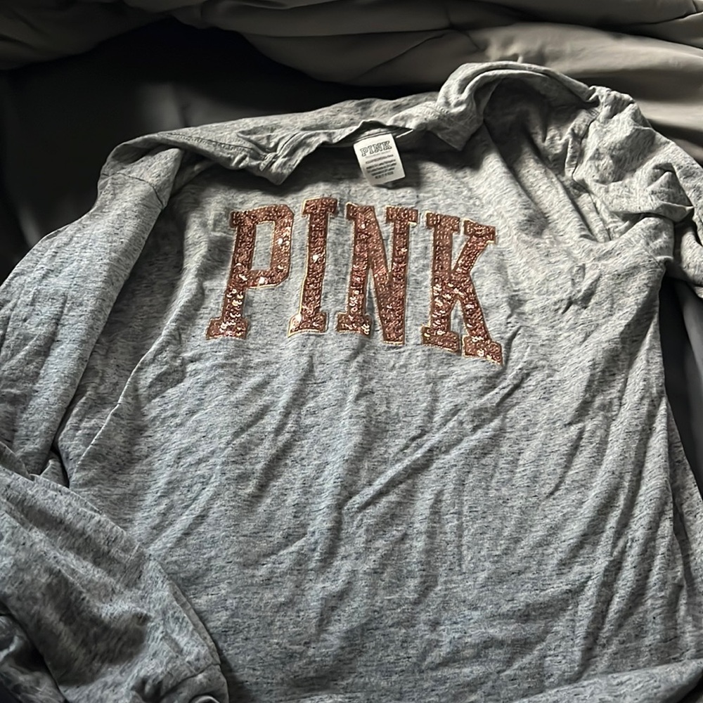 Pink embroidered long sleeve tee